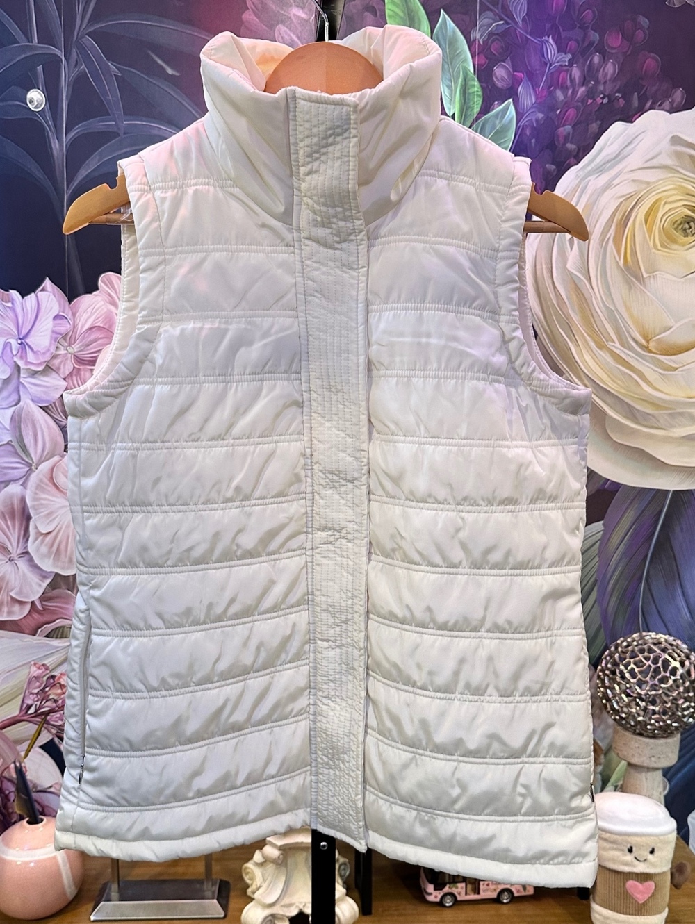 Calvin Klein S White Quilted Puffer Vest High Collar Lightweight Preppy Winter